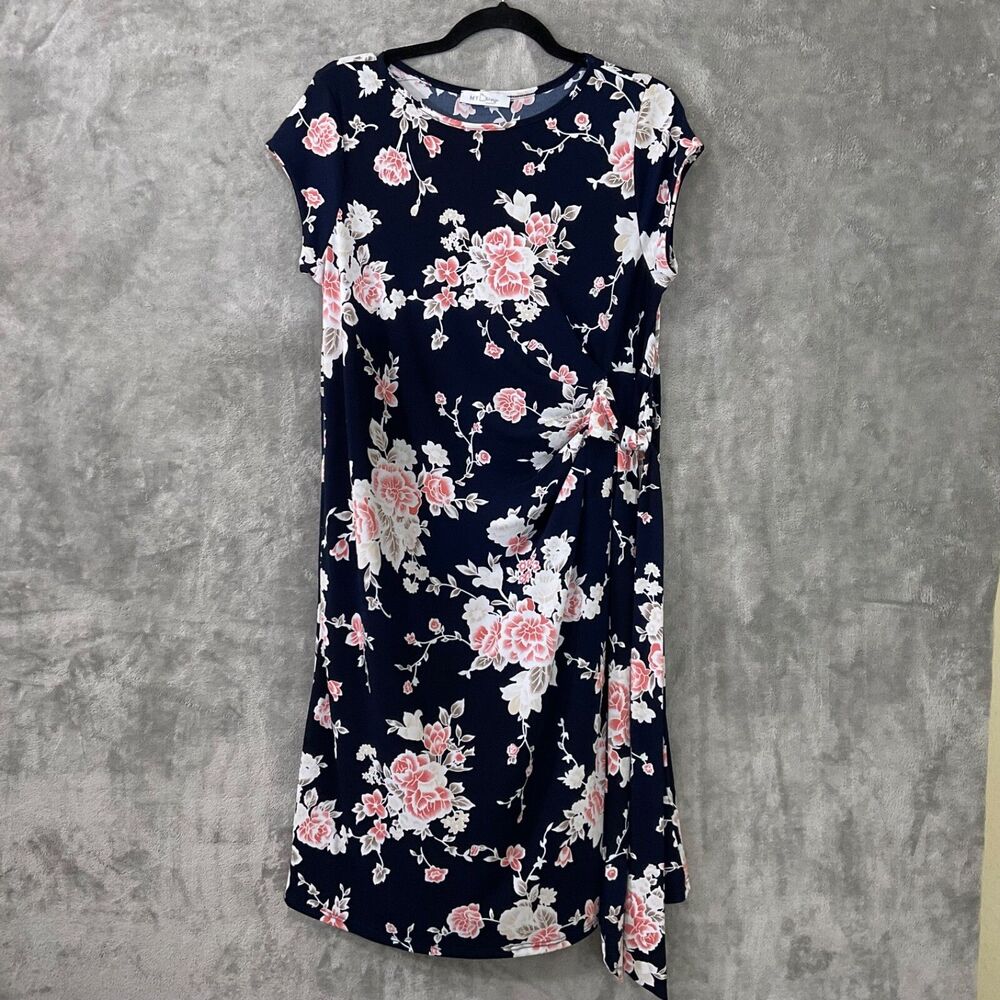 My Bump Floral Print faux wrap Short Sleeve Maternity Dress Women’s M Navy Blue
